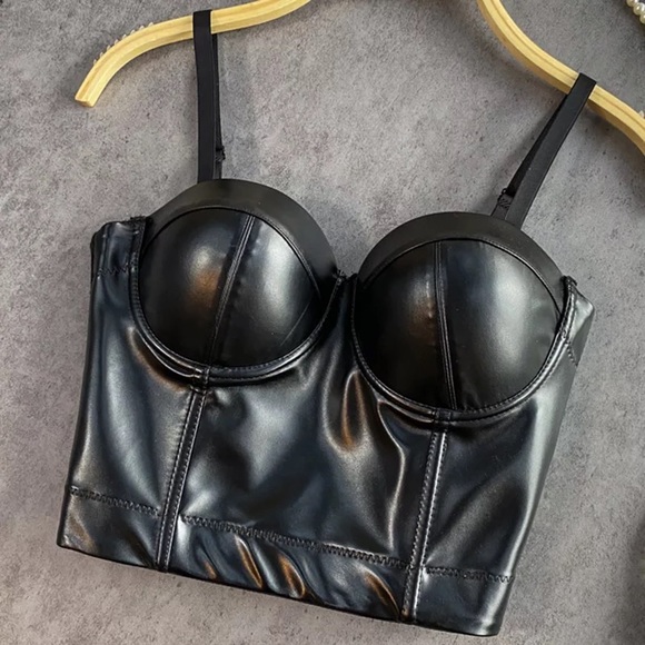 NWT RED faux leather M corset boned bustier crop bra top fitted sexy 36BC34D - Picture 6 of 9